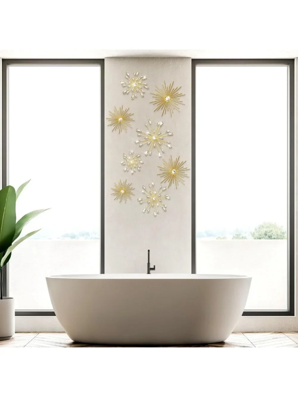 8 Pcs Gold Starburst Wall Art Set, 3D Crystal Teardrop Sculptures for Home Decor